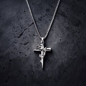 Gothic Style Cross Pendant Necklace With A Rose - NWOT